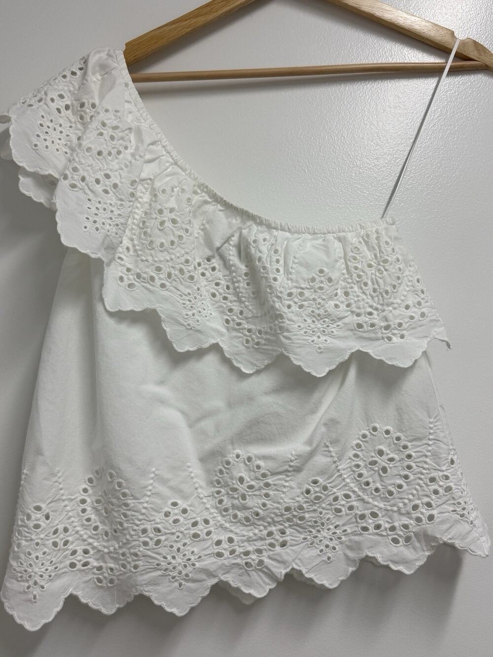 Abercrombie & Fitch One Shoulder Top Women’s XS White Eyelet Ruffle Cotton
